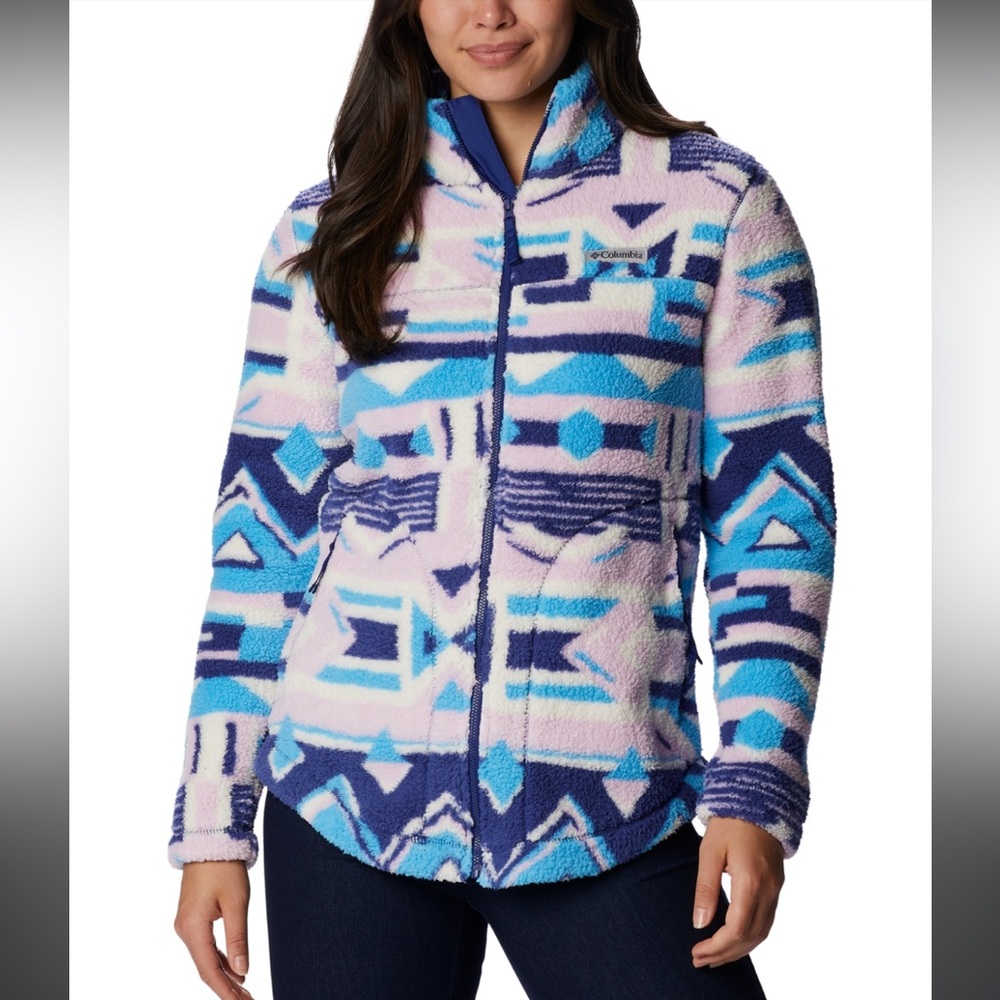 Columbia Women's West Bend Full Zip Fleece Jacket In Aura Print size XL - Picture 2 of 12